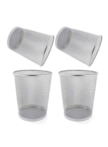 Set of 4 Multipurpose Metal Mesh Waste Bin For Office, Home, Kitchen H 34 x W 29.5 Cm Silver