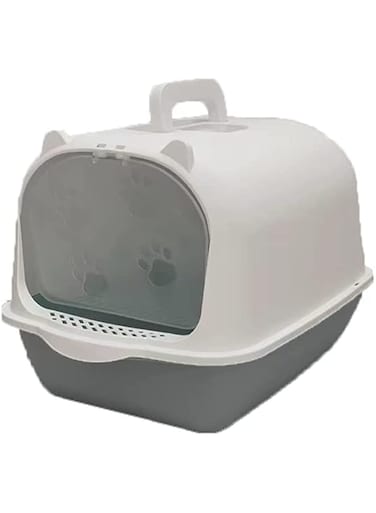Orchid M Cat Litter Box with Lid (Grey-White)