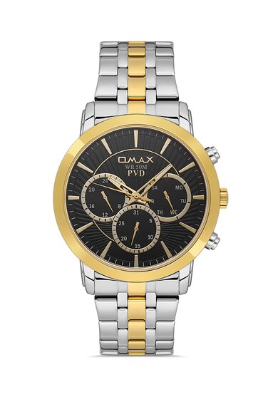 Omax Watches for Men Silver &amp; Gold Stainless Steel Strap 41mm Round Shape Black Analog Chronograph Quartz Wrist Watch For Men's 100% Waterproof Business Casual Wear Gift Made in Japan 1 Year Warranty
