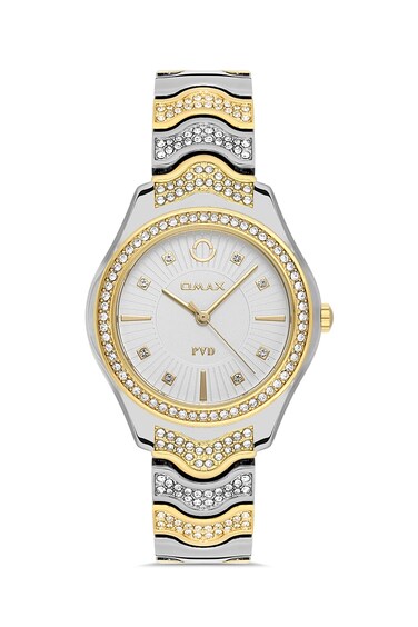 OMAX Women's Metal PVD-Plating Watch 32 MM with Pattern Dial Watch with Water Resistant - 5 ATM, and Chronograph - Japanese Quartz Analog Wristwatch (Gold S)