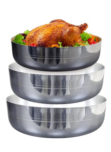Oven Tray Set of 3 - / 26/28/31 Cm - Rectangle &amp; Deep Oven Trays for Baking, Roasting, Lasagna, Cookie, Brownie, Pizza, Heavy Duty &amp; Anti-Rust, Easy Clean &amp; Dishwasher Safe