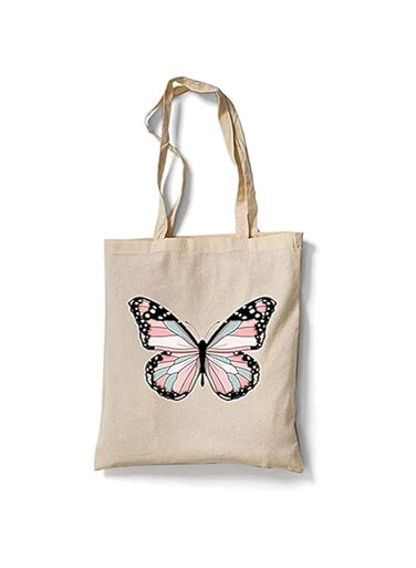 SHYTECH Reusable Eco-Friendly White Cotton Canvas Tote Bag/Grocery Shopping Bag/Shoulder Bag ButterFly