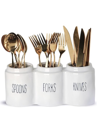 NALACAL Silverware Holder, Ceramic Utensil Organizer Countertop Cutlery Holder Spoon and Fork Holder Kitchen Utensil Storage Utensil Holder Flatware Storage Solution Compact Cutlery Holder for Knife