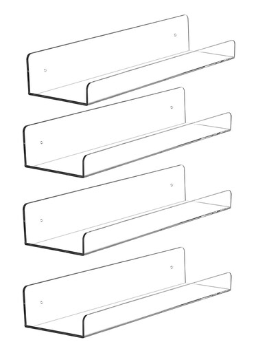 Invisible Acrylic Floating Wall Ledge Shelf, Wall Mounted Nursery Kids Bookshelf, Clear Spice Rack, Bathroom Storage Shelves Display Organizer, 15" L, Set of 4