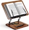 First Wave Adjustable Wooden Book Stand &ndash; 360&deg; Rotating Hands-Free Holder with Height &amp; Angle Adjustment, Page Clip, Compatible with Cookbooks, Magazines, Laptops &amp; Tablets &ndash; Foldable, Walnut