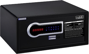 Rubik Hotel Safe Box With Optical Keypad, 1.09cbft Digital Steel Security Safe with Keys, Hotel Style Wide and Low Profile Locker, RB-2042TRW (Size 42x20x37cm) Black
