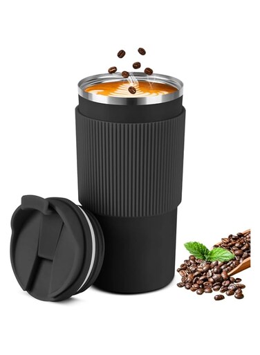 minghaoyuan Travel Thermal Mug, 450ml Stainless Steel Coffee Travel Mug, Insulated Coffee Mug Suitable for Coffee, Tea and Other Drinks (Black)