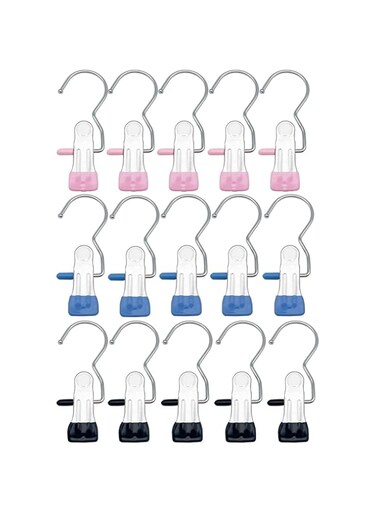 Tazweeq 15 PCS Laundry Hook Boot Hangers, with Clips, Stainless Steel Hanging Hold Clips, Portable Hanging Hooks, for Home Travel Clothes Pins