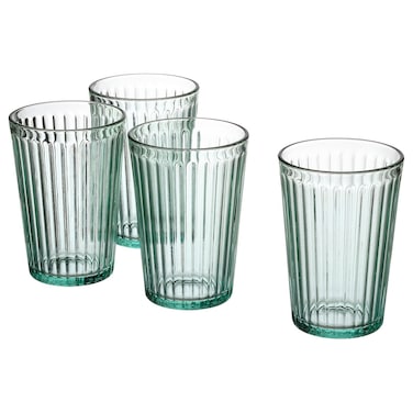 Pleated Tumbler Glass, Tempered, Light Turquoise, 31 cl, 4-Pack