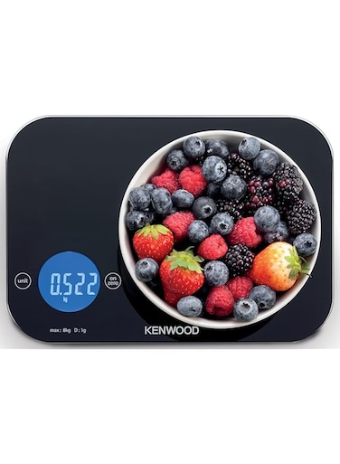 Kenwood Digital Kitchen Scale   Food Scale   Weighing Scale   Weight Scale   8Kg/22lbs Capacity 4MM Tempered Glass, Touch Control, Tare/Zero Function, Auto Shut-Off (Batteries Included) WEP50.000BK
