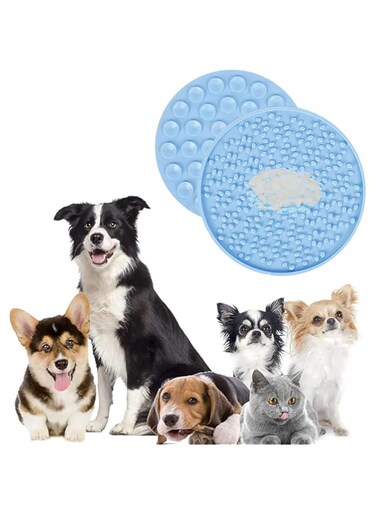 SKEIDO Dogs Lick Pad, Pet Lick Mat with Strong Suction, Slow Feeder Lick Pad for Pet Bathing, Grooming and Training,Reduce Boredom &amp; Anxiety (Blue)