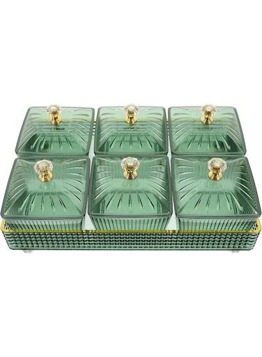 Dried Fruit Tray with Lid 6 Compartment Candy Nut Serving Container Appetizer Tray Snack Box Food Storage Box Divided Fruit Tray Platter for Party Family Dinner Green