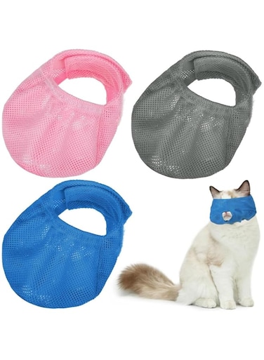 3 Pieces Cat Muzzles Breathable Mesh Muzzles Cat Grooming Restraint Bags with Muzzle Anti Bite Anti Meow for Prevent Cats from Biting (Style1, S)