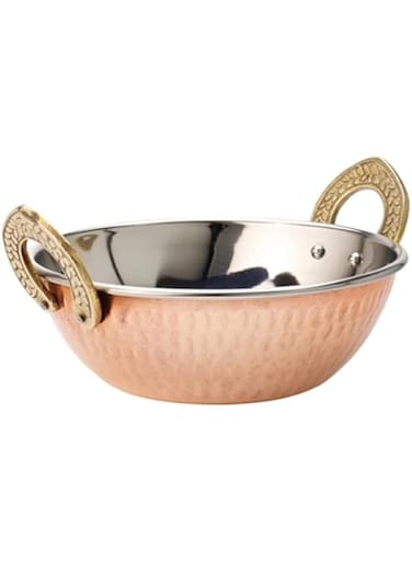 Vague Copper Kadai With Brass Handle, 20 Cm Size