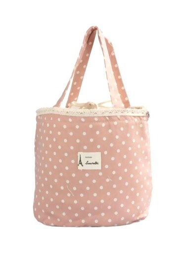 Polka Dots Insulated Lunch Bag Pink/White 17x15x18cm