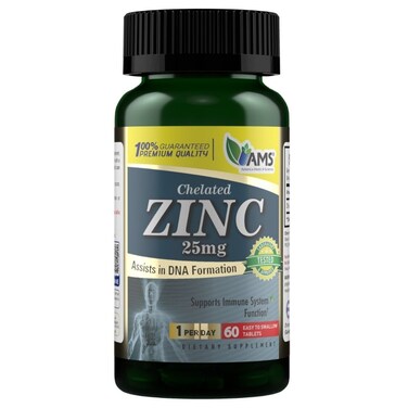 Ams Chelated Zinc Supplement 25 mg Tablets For Immunity Support, Pack of 60 Tablets