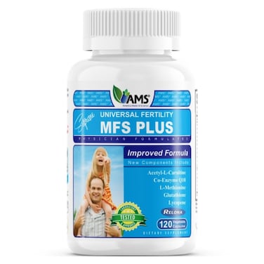 كبسولات Ams MFS Plus، مكملات غذائية لزيادة الخصوبة للرجال، عبوة من 120 كبسولة