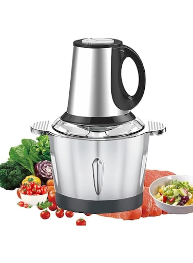 Electric Food Chopper, 5L Capacity, 600W Stainless Steel Meat Grinder and Blender, Silver/Black