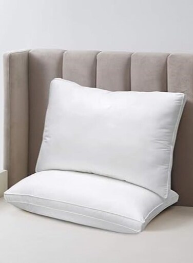 1-Piece Bed Pillow Double Piping Hotel Standard Soft Microfiber Anti Allergic&amp;Anti-bacterial, Striped White, Size(50x70CM)