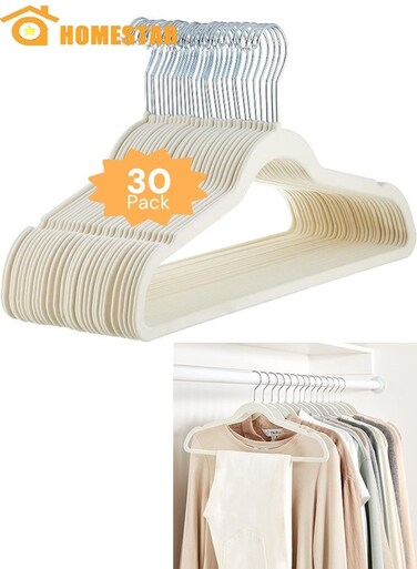 Velvet Hangers 30 Pack, Non-Slip Premium Hangers for Clothes, Felt heavy Duty Coat Hangers with 360&Acirc;&deg; Swivel Hooks for Suits, Jackets, Trousers, Jeans, Ivory