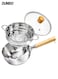Stainless Steel Saucepan with Steamer Basket, Cooking Pot with Glass Lid and Wooden Handle,Versatile Pan with Double drainage hole&iuml;&frac14;&circ;20cm)