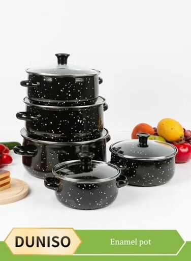 5 PCS Enamel Stock Pot with Lid,Nonstick Enamel Ware Cookware Set,Soup Pot with Handles,High Temperature Resistance,for Marinate, Cook, Bake, Refrigerate Food