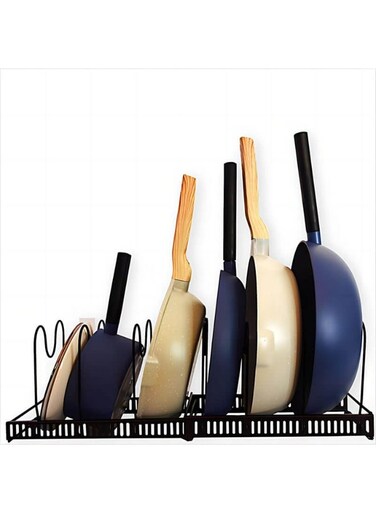 Expandable Pot and Pan Organizer Rack for Kitchen Cabinet &ndash; Adjustable Pan Holder