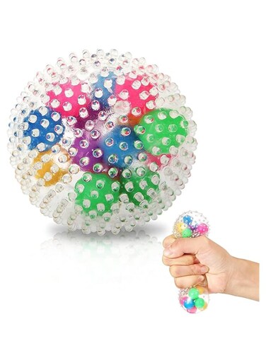 Squeeze Ball Toy, Small Sensory Stress Ball for Kids and Adults, Squishy Rainbow Ball Toy with DNA Colorful Beads Inside Hand Exercise Tool, Alleviate Anxiety, Relax, Decompress, and Focus, Barbed