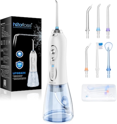 H2ofloss Water Flosser Professional Cordless Dental Oral Irrigator - Portable and Rechargeable IPX7 Waterproof Water Flossing for Teeth Cleaning,300ml Reservoir Home and Travel