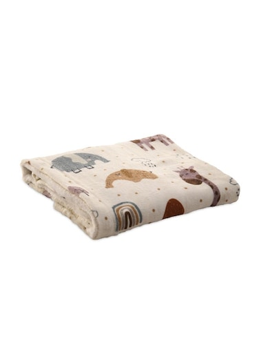 Baby &amp; Kids Lightweight Super Soft Cream Microfiber Blanket with Animal design, Size 100x75cm