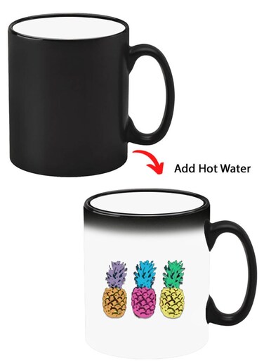 Color Changing Heat Sensitive Ceramic Mug, Image Revealed When HOT Liquid is Added! pineapple