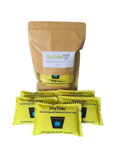 100g Desiccant Pack of 5 - Moisture Absorbing Bag - Desiccant Dehumidifier for Storage Bins and Totes, Ultimate Moisture Absorption for Dry and Safe Storage, Eliminates Moisture in Humid Conditions