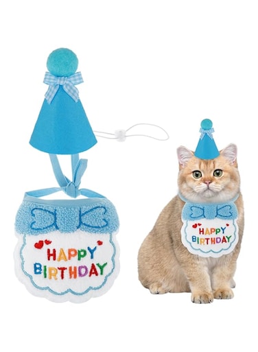 KASTWAVE 2 PCS Blue Pet Birthday Hat &amp; Scarf Set for Dogs &amp; Cats - Fun Party Accessories for Boys &amp; Girls