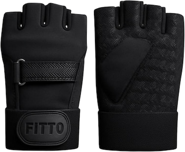 Fitto Workout Gloves for Men &amp; Women - Black Breathable Gym Gloves for Weightlifting, Crossfit, Cycling with Anti-Slip Padded Palm &amp; Adjustable Wrist Strap