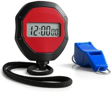 Fitto Stopwatch Timer with Whistle - Digital Sports Stopwatch with Lanyard, Lap Timer, Countdown &amp; Alarm, Water-Resistant for Coaching