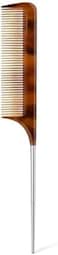 Fitto Stainless Steel Rat Tail Comb Brown - Metal Tail Comb for Hair Styling, Parting & Teasing, Barber Hairdressing Comb