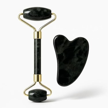 Fitto Black Facial Roller Face Massager - Dual Head Stainless Steel Face &amp; Eye Roller for Puffiness, Lymphatic Drainage, Anti-Aging, Portable