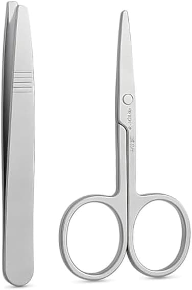 Fitto Stainless Steel Scissor &amp; Tweezer Kit for Manicure, Pedicure &amp; Eyebrow Grooming - Nail Scissors, Precision Tweezers, Cuticle Trimming Tool
