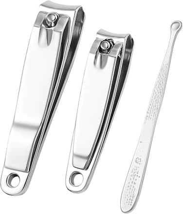 Fitto Nail Clipper Set Stainless Steel Fingernail &amp; Toenail Clippers 2pcs (7.85x1.6cm, 6.15x1.2cm) Manicure Pedicure Travel