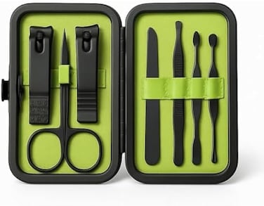 Fitto Compact Manicure Set 10.7x6.7cm - Portable Travel Nail Kit with Nail Clippers Scissors File Tweezers Cuticle Pusher Stainless Steel Case