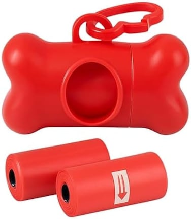 Fitto Pet Trash Bags Red 7.8 x 4.5 cm - Small Disposable Pet Waste Bags for Dog Poop, Cat Litter &amp; Puppy Waste, Portable Travel Use
