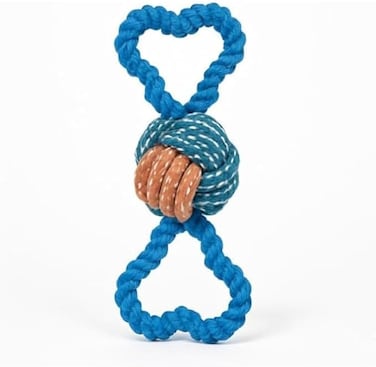 Fitto Blue Cotton Dog Rope Toy 19x9cm - Knotted Tug &amp; Chew Toy for Puppies Small Medium Dogs, Ball Tug Fetch Dental Cleaning