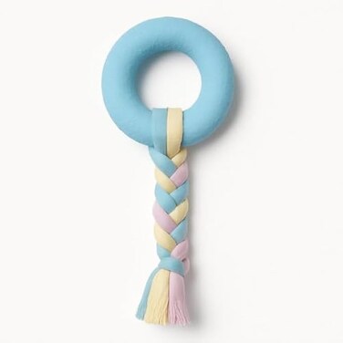 Fitto Dog Rope Toy with Ring Blue 7x6.7cm - Chew & Tug Toy for Small to Medium Dogs Puppy Dental Cleaning Interactive Play