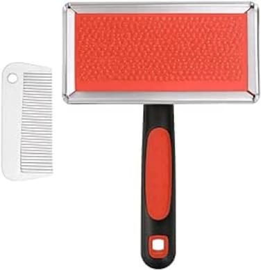 Fitto Pet Bath Brush Red 13.5x8.2cm Silicone Grooming Brush for Dogs &amp; Cats Bath Massage Fur Deshedding Hair Removal