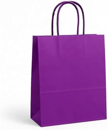 Fitto Large Purple Paper Bags with Handles – Recyclable Shopping & Party Favor Bags for Retail, Events, Birthday, Wedding