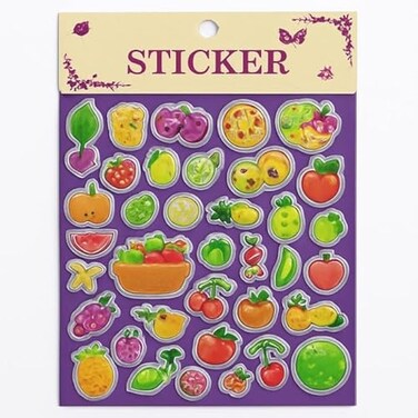 Fitto Fruit Sticker Pack - Waterproof Vinyl Fruit Sticker Sheets for Laptops, Water Bottles, Planners, Scrapbooking & Kids Crafts (Cute Kawaii)