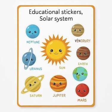 Fitto Solar System Educational Stickers for Kids &ndash; Planet Wall Decals, Removable Peel and Stick Space Stickers for Classroom &amp; Nursery