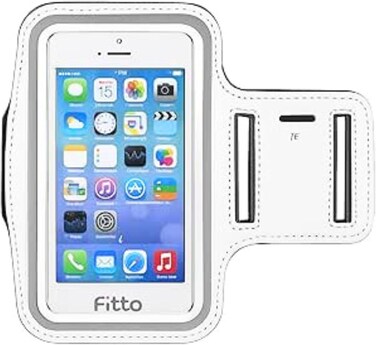 Fitto White Arm Band for Running - Adjustable Cell Phone Holder for Sports and Fitness