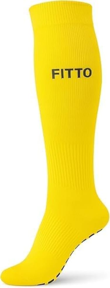 Fitto Anti-Slip Yellow Football Socks for Kids - Comfortable &amp; Durable Sports Socks