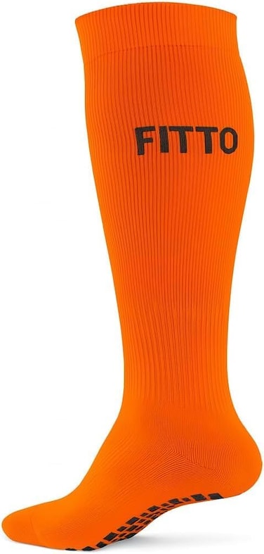 Fitto Anti-Slip Orange Football Socks for Kids - Comfortable &amp; Durable Sports Socks